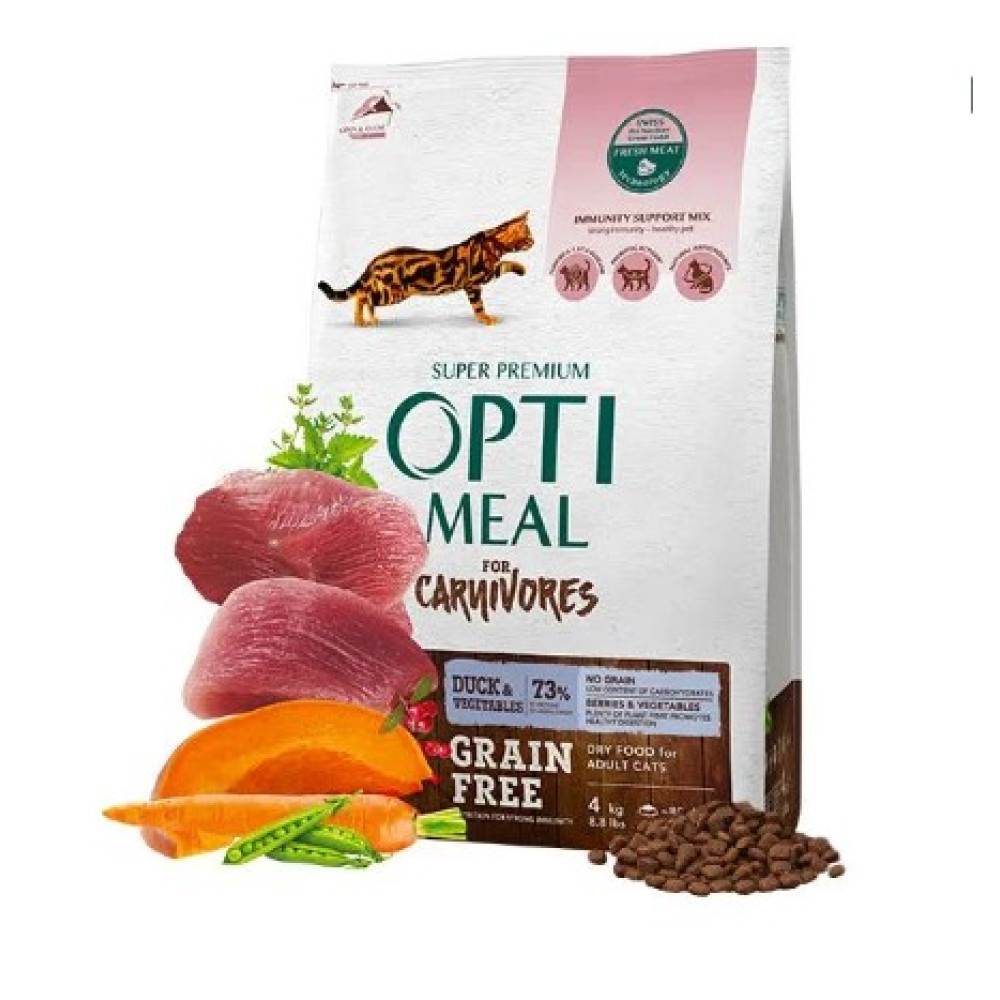Беззерновой сухой корм для кошек Optimeal (утка и овощи) 4 (кг)