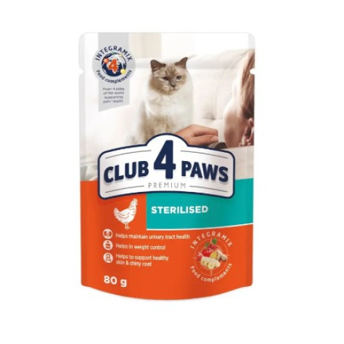 Вологий корм для стерилізованих котів Club 4 Paws Premium 12 шт по 80 г (курка в желе)