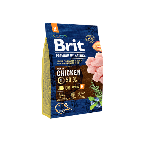 Сухой корм Brit Premium Dog Junior M для щенков и молодых собак средних пород с мясом курицы 3 кг