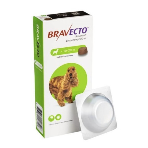 Жевательная таблетка Бравекто Bravecto от блох и клещей для собак 10 - 20 кг