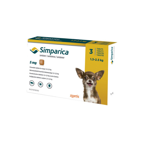 Таблетка Симпарика от блох и клещей для собак весом от 1.3 до 2.5 кг 1 таблетка