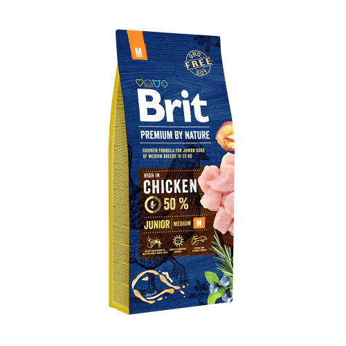 Сухой корм Brit Premium Dog Junior M для щенков и молодых собак средних пород с мясом курицы 15 кг