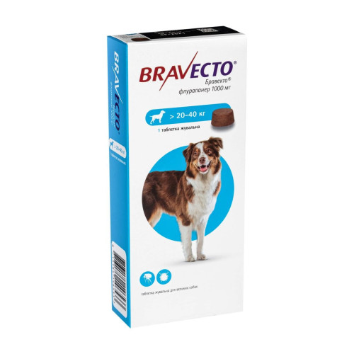Жевательная таблетка Бравекто Bravecto от блох и клещей для собак 20 - 40 кг