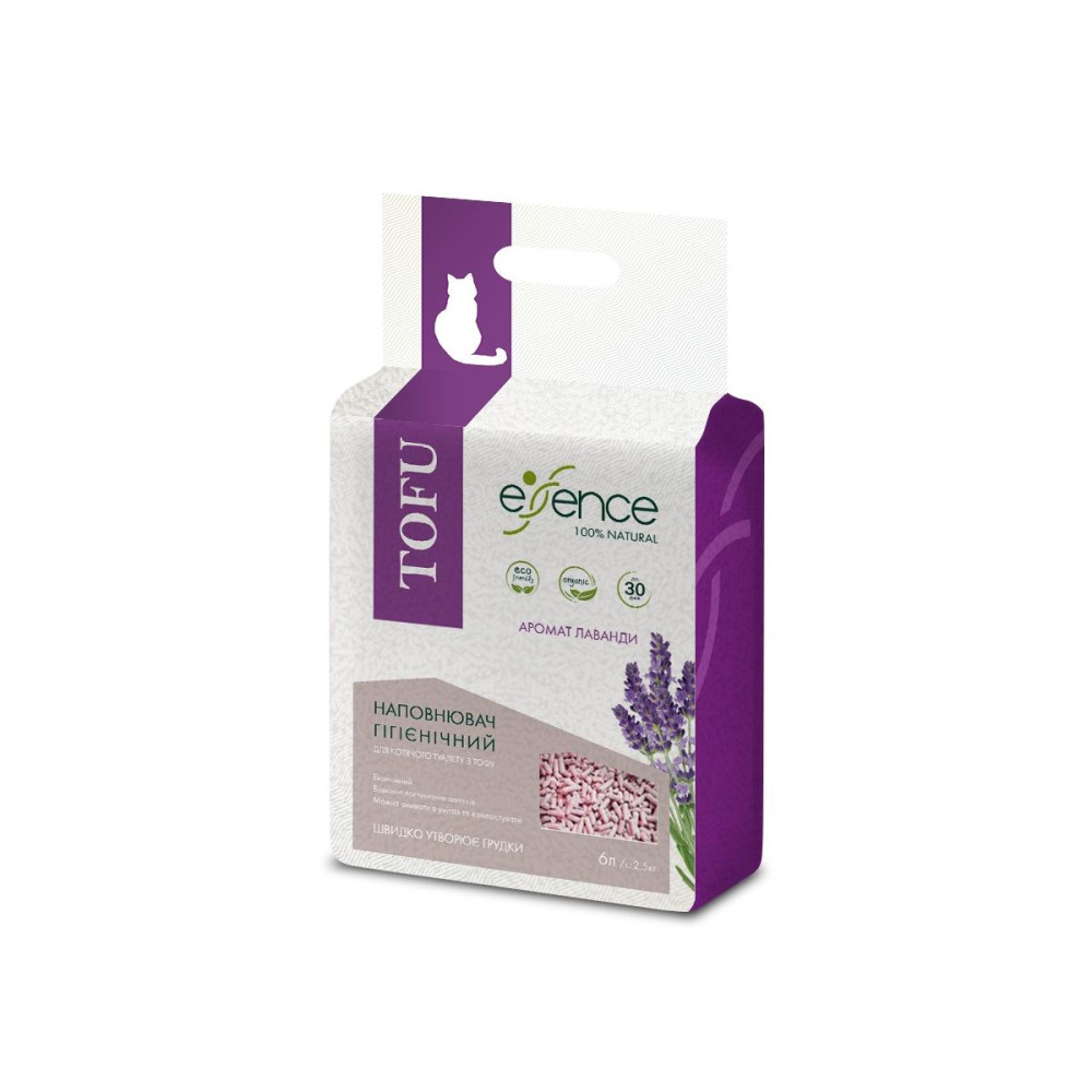 Наполнитель Essence из тофу для кошачьего туалета, с ароматом лаванды, 2 мм, 6 л
