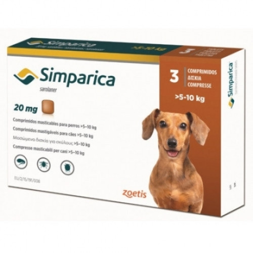 Таблетка Симпарика от блох и клещей для собак весом от 5 до 10 кг 1 таблетка