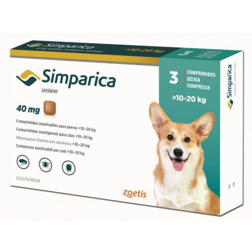 Таблетка Симпарика от блох и клещей для собак весом от 10 до 20 кг 1 таблетка
