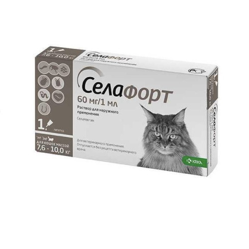 Препарат противопаразитарный KRKA Селафорт для кошек  7,6-10кг 60мг/1мл №1 спот-он 
