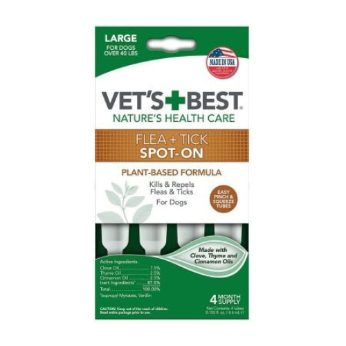 Капли от блох и клещей для собак Vet's Best Flea Tick Spot-on Tubs весом от 18 кг 