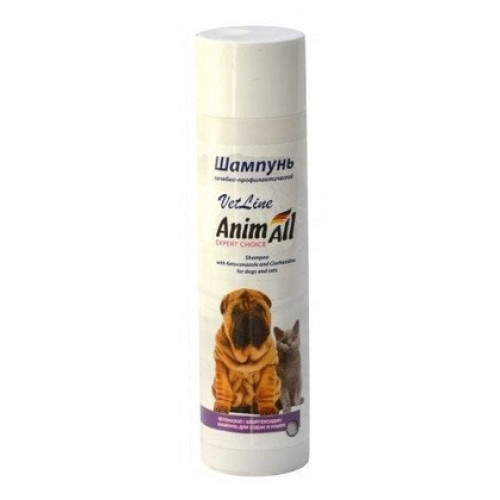 Шампунь лікувально-профілактичний для тварин AnimAll VetLine з хлоргексидином та кетоконазолом, 250 мл