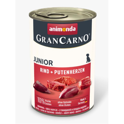 Консерва Animonda GranCarno Junior Beef + Turkey hearts для щенков, с говядиной и сердечками индейки