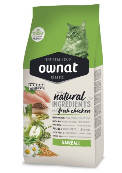 Сухой корм Ownat Classic Hairball для выведения шерсти у взрослых котов ...