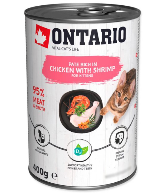 Влажный корм для котят Ontario Kitten Chicken with Shrimps с курицей ...