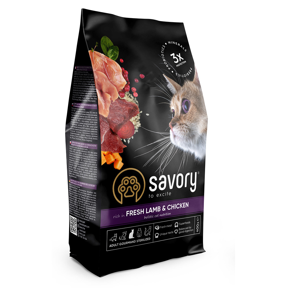 Сухой корм Savory для стерилизованных котов с ягненком и курицей ...